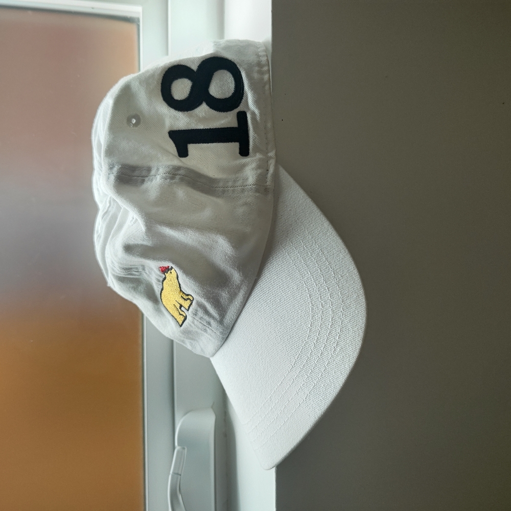White Baseball Cap with Number and Dog Patch